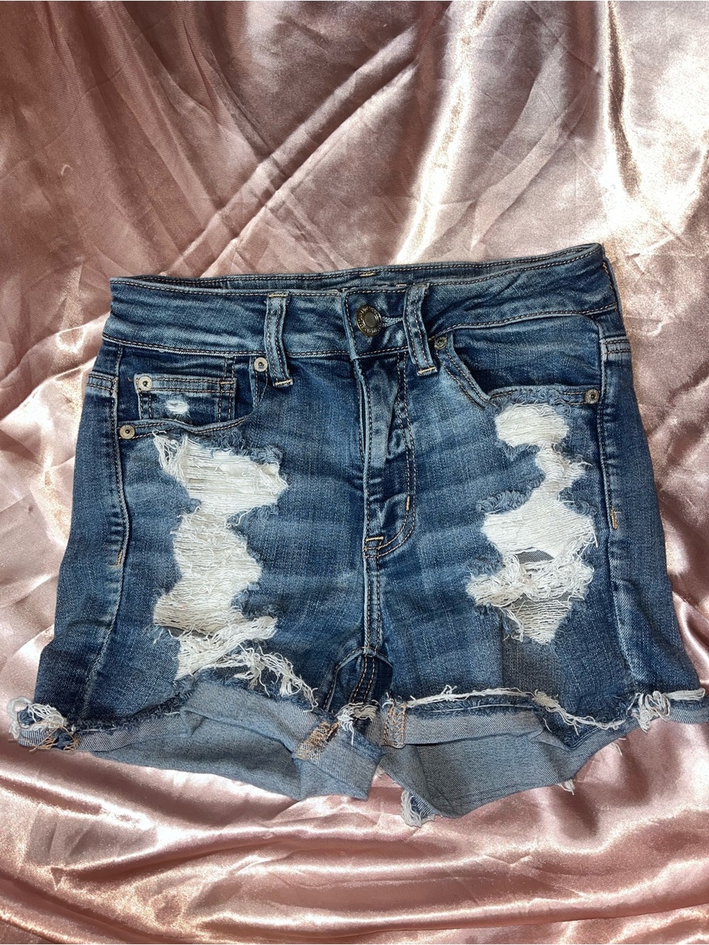 American Eagle Outfitters Distressed Dark Blue Denim Jean Shorts